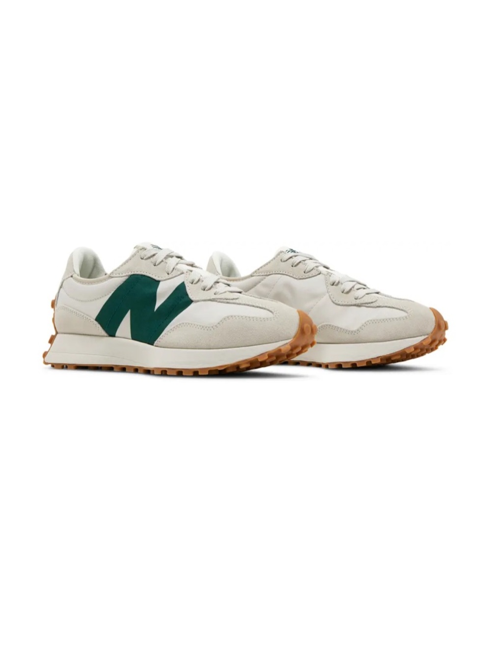 New Balance Men's 327 Timberwolf White & Green with Gum Outsole